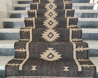 Wollen jute kelimloper, handgeweven vloeroppervlak navajo-tapijt, designer buitenmat, woonkamer milieuvriendelijk aards moderne traploper