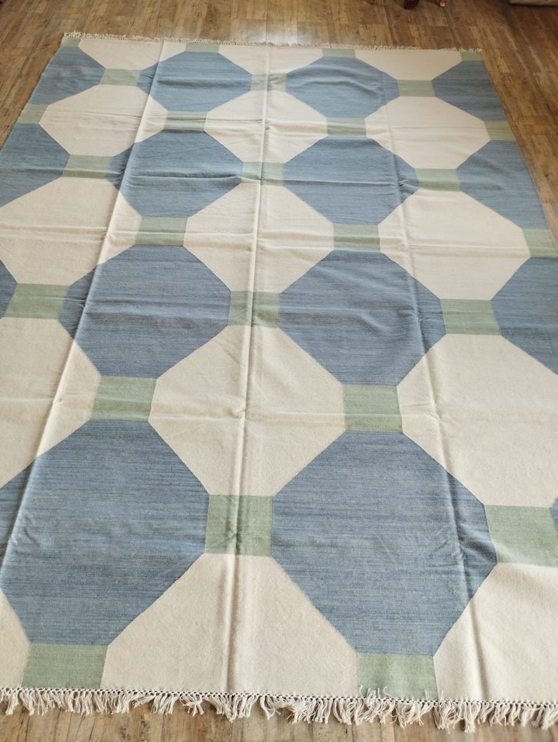 Handmade Woven Flat Weave Rug, Custom Size Area Dhurrie, Home & Living Room, Bedroom, Hallway Floor Rug, Wool Rug 8x10, Area Rug, image 7