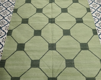 Handmade Wool Flatweave Rug, Custom Size Area Dhurrie, Home & Living Room, Bedroom Rug, Hallway Floor Rug, Wool Rug, 8x10 Rug, Geometric Rug