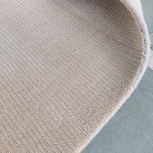 Hand Knotted Wool Moroccan Rug: Beige Minimalist Accent Carpet