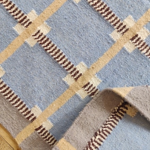 Blue Checkered Wool Rug, Handwoven Flatweave Modern Design Rug, Geometric Kilim Rug, Wool Rug 5x8, 6x9, 8x10, Traditional Rug, Kilim Rugs