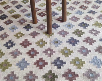 Handwoven Wool Kilim Rug: Modern Multicolor Flatweave Area Rug (8x10), Ziggurat Kilim Rug, Wool Rug For Living Room, 8x10 Woven Rug For Home