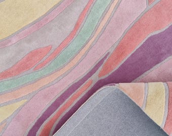 Hand-Tufted Wool Area Rug, Abstract Wavy Design Carpet, Modern Multicolor Area Rug, Tufted Rug 8x10, 9x12, Bedroom, Living Room Carpet