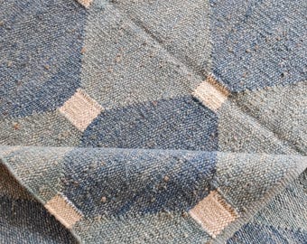 Tappeto in juta blu tessuto a mano: stile boho con motivo geometrico a rombi