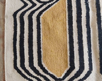 Modern Wool Area Rug: Mustard & Black Graphic Design