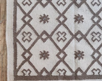 Handwoven Cotton Wool Rug, Brown Geometric Flatweave Carpet, Tribal Kilim Area Rug, Modern Boho Rug, Charming Geometric Wool Rug, 8x10 Rug