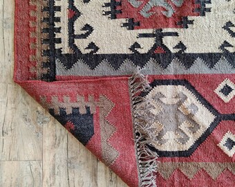 8x10 Wool Jute Kilim Rug, Home Decor Rugs, Custom Size Wool Rug, Vintage Area Rug, Boho Decor Rug, Handmade Wool Jute Rug, Bohemian Rug