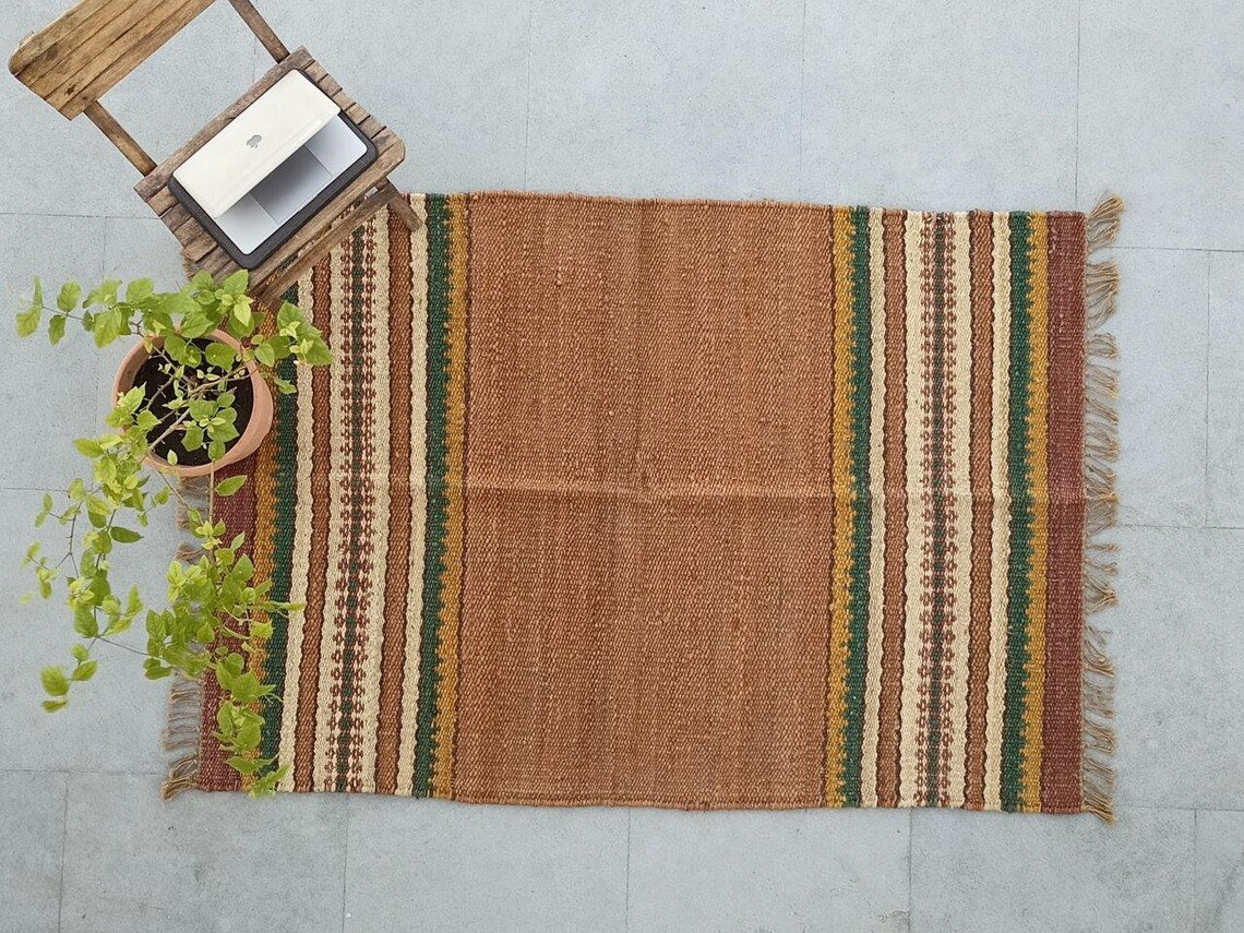 Multicolor HEMP JUTE Handmade Rug Dhurrie Indoor Outdoor Etsy