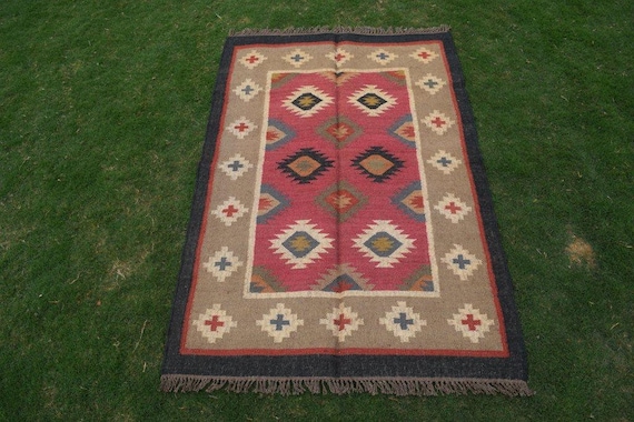 120x180 Navajo Wolle Jute Kelim Teppich, Kelim Teppich Heim Und