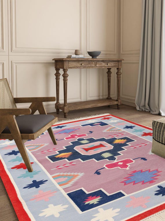 Handwoven Cotton Dhurrie Rug: Multicolor Flatweave Kilim Style - Etsy