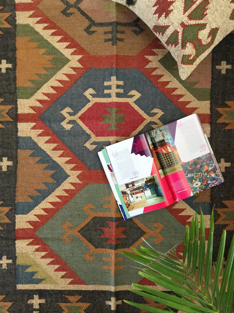 8x10 Ft Handmade KILIM Rug Multicolor Jute Rug Etsy