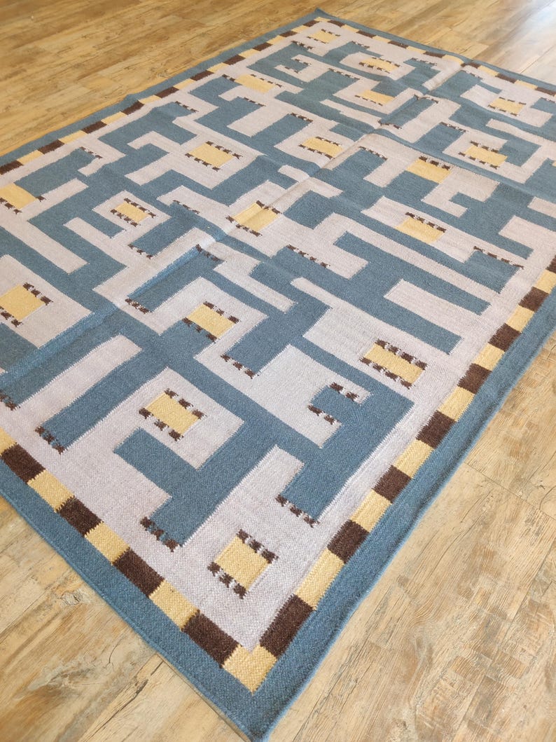 Handwoven Wool Rug, Scandinavian Rug, Swedish Marianne Richter-inspired Rug, Geometric Rug, Wool Rug 6x9, Rug For Bedroom, Flatweave Rug, Flat weave Rug for Living, Checkered Wool Rug, Checkerboard Rug, Kilim Rug, Area Rug, Hallway Rug, Bohemian Rug