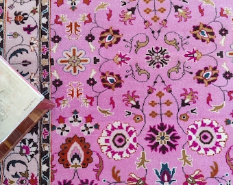 Hand Knotted Wool Oushak Rug: Pink Floral Oriental Rug 8x10