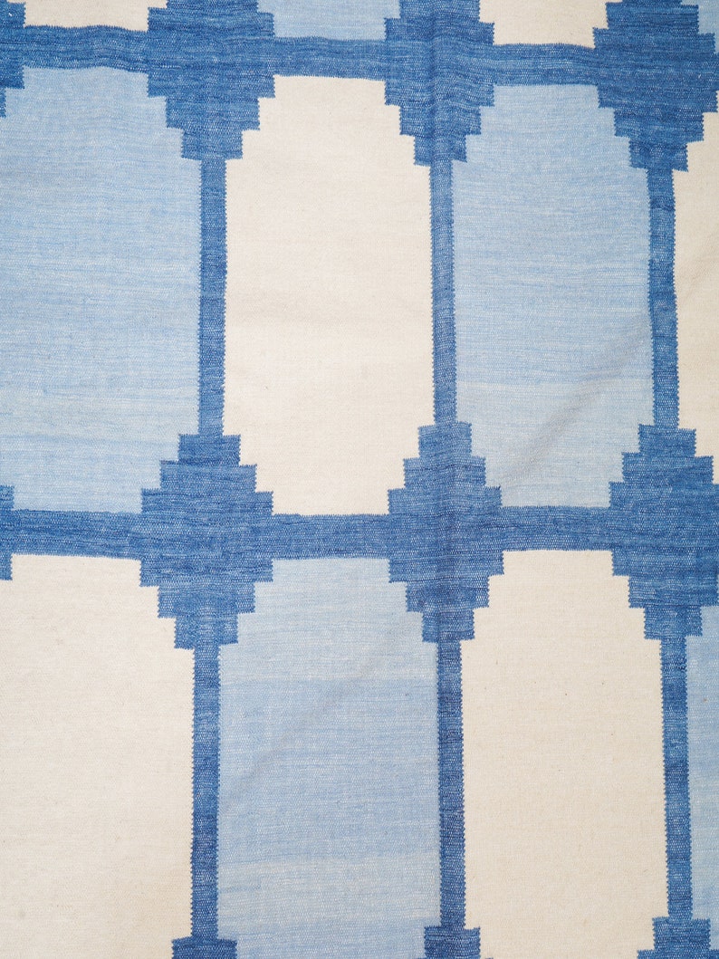 5x8 Blue Geometric Design Flatweave Rug, Hand Woven Wool Cotton Area ...