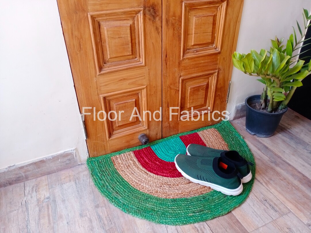Round Outdoor Rug Braided Half Circle Colourful Doormat - Etsy