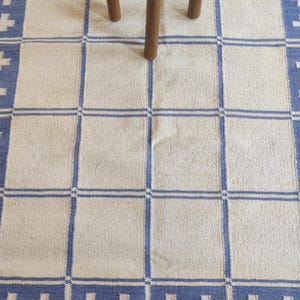 Cotton Wool Rug, Blue Geometric Handwoven Area Rug, Flatweave Living Room Carpet, Scandinavian Style Bedroom Rug, Soft Durable Rug, 8x10 Rug image 8