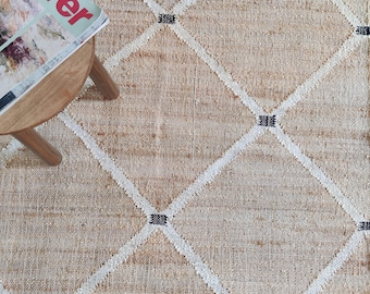 Kali Natural Handwoven Jute Rug, Home Decor Custom Jute Diamond Design Rug, Handmade Personalised Jute Runner For Bedroom, Living Room