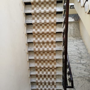 Stair Area Runner Rug - Modern Irregular Checkered Wool Dhurrie, Home Decor Step Area Rug, Stairway Padded Personalization Custom Rug