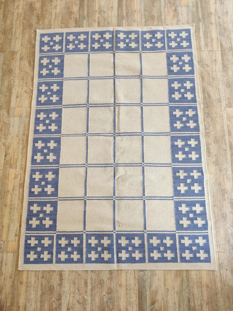 Checkered Wool Rug, Blue And White Rug, Checkerboard Rug, Wool Rug 8X10, Swedish Kilim Rug, Handwoven Rug, Modern Rug, Flatweave Area Rugs, Check Mat Wool Rug, Hallway Rug, Modern Rug, Wool Rug 6x9, Custom Wool Rug, Bedroom Rug, Rug 8x10, Kitchen Rug