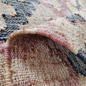 Beige Jute and Cotton Rug with Red Diamond, Natural Jute Hand Woven Premium Quality Boho Style Rug Moroccan Nordic Rug Bohemian Decor Rug
