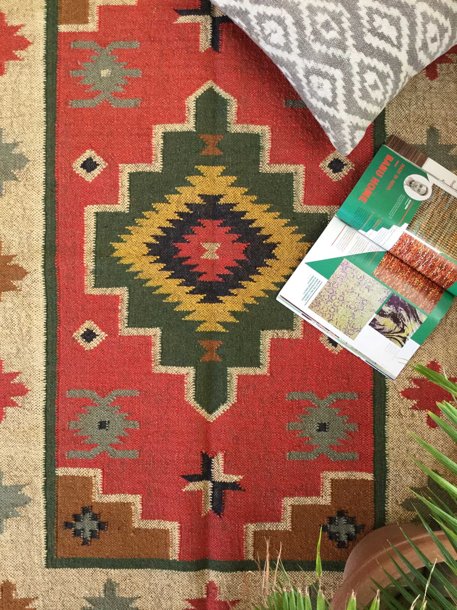 8X10 Ft Handwoven Multicolor Wool Jute Rug Handmade Motifs Etsy