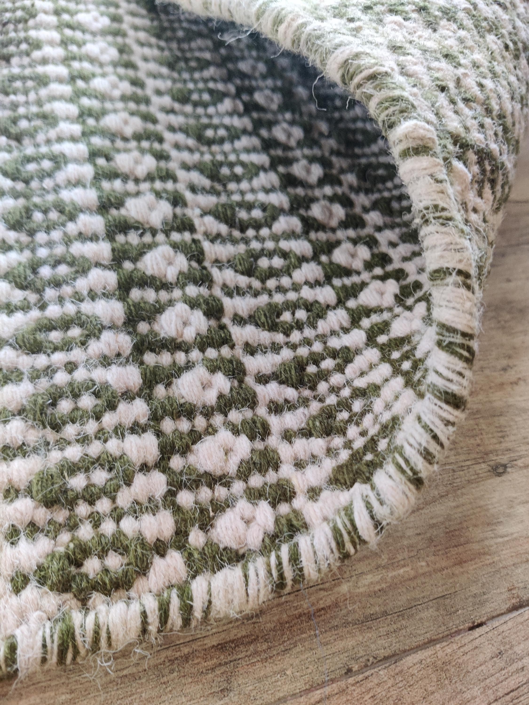 Handwoven Geometric Wool Rug: Green Modern Area Rug