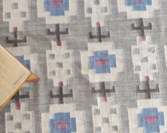 Swedish Kilim Wool Rug: Scandinavian Modern Dhurrie, 8x10 Area Rug