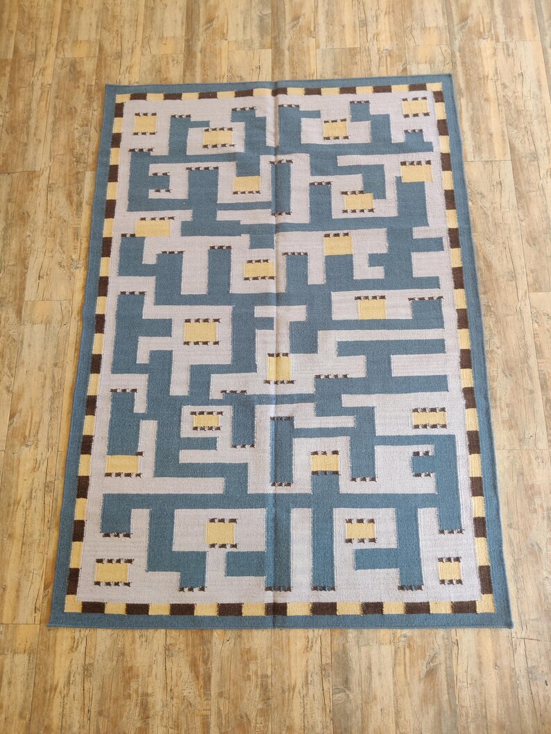 Handwoven Wool Rug, Scandinavian Rug, Swedish Marianne Richter-inspired Rug, Geometric Rug, Wool Rug 6x9, Rug For Bedroom, Flatweave Rug, Flat weave Rug for Living, Checkered Wool Rug, Checkerboard Rug, Kilim Rug, Area Rug, Hallway Rug, Bohemian Rug