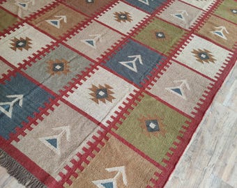 Tappeto Kilim intrecciato a mano: tappeto in lana geometrica Boho