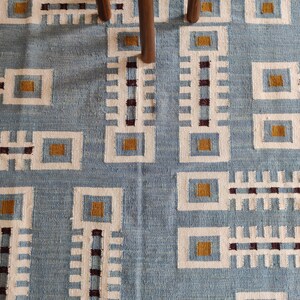 Modern Geometric Wool Rug, Handwoven Swedish Flatweave Rug, Handmade Mid Century Kilim Style Accent Rug, Blue Wool Rug 8x10, 9x12, 12x15, Modern design rug, Bedroom accent rug, Handmade kilim carpet, Indoor Rug, Personalized Rug, Luxury Rug