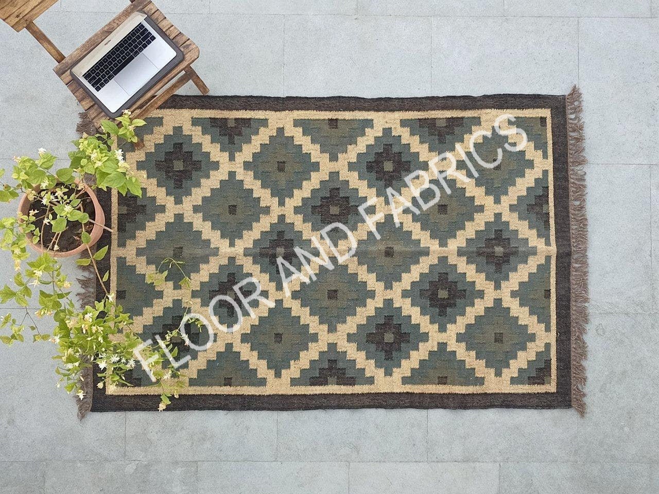 4x6 Grey & Black Handmade KILIM Rug Jute Rug Kilim Dhurrie Etsy