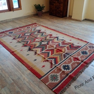 Handmade Custom Kilim Area Floor Rug, Vintage Antique Rug Large