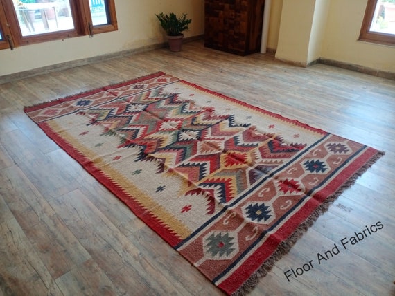 Handmade Wool Jute Kilim Area Rug, Vintage Antique Floor Design Custom Rug, Jute Runner Rug For Bedroom And Living Room Rug, Christmas Gift