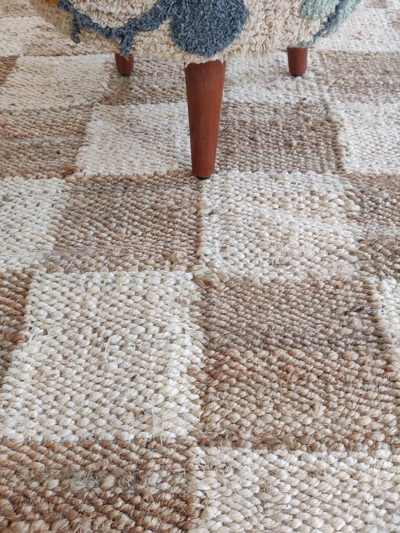 Natural Jute Organic Checkered Area Rug - Grid Carpet Personalized - Etsy