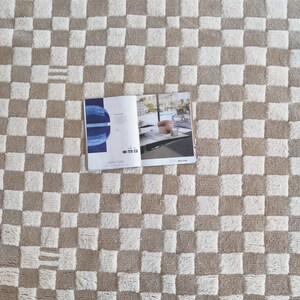 Beige Checkered Rug, Round Wool Rug, Beni Ourain Rug, Check Wool Rug, 5x5 Round Rug, Handmade Circle Rug, Rugs For Bedroom, Dining Table Rug