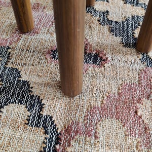 Beige Jute and Cotton Rug with Red Diamond, Natural Jute Hand Woven Premium Quality Boho Style Rug Moroccan Nordic Rug Bohemian Decor Rug
