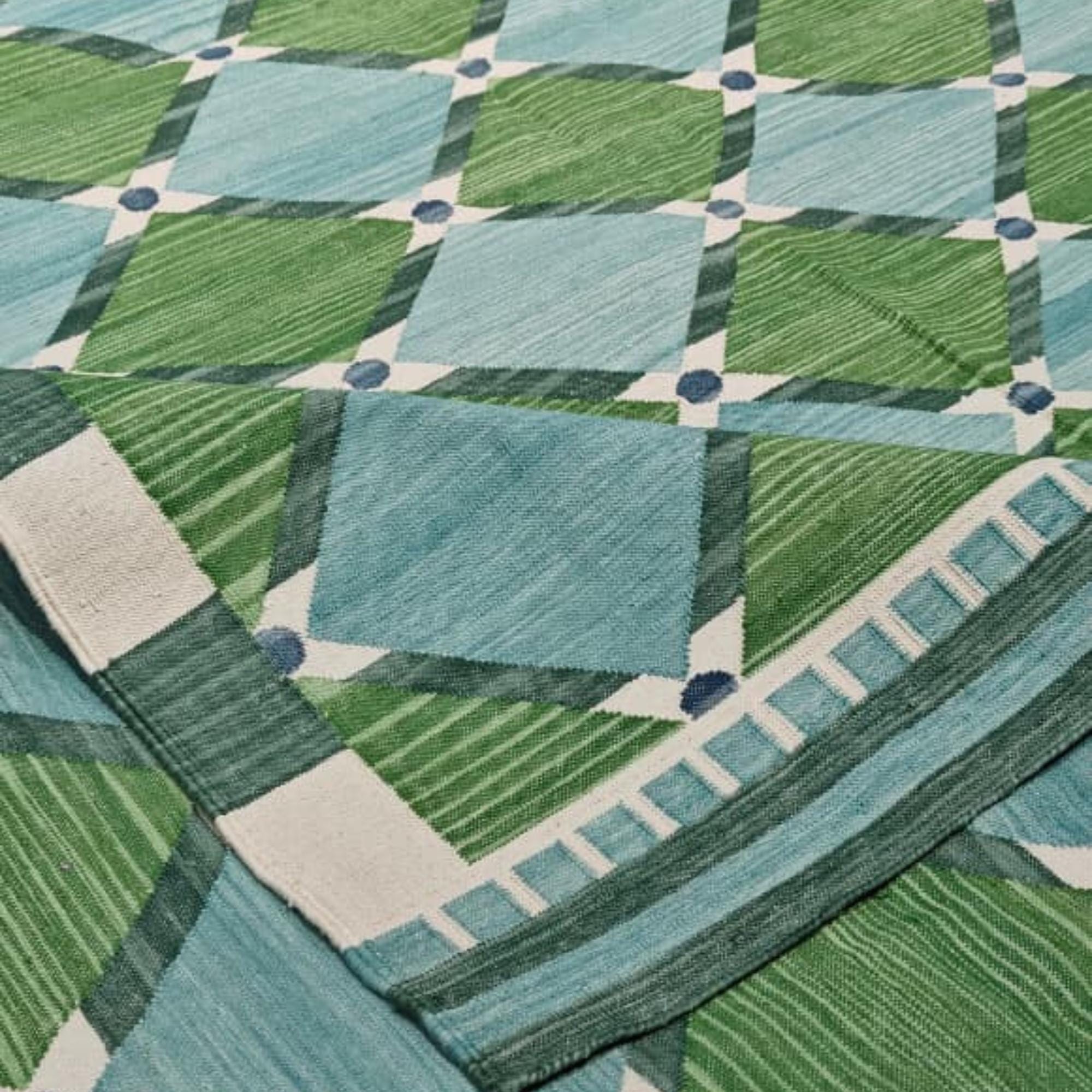 Green and Blue Geometric Diamond Pattern Area Rug, Modern Kilim Boho ...
