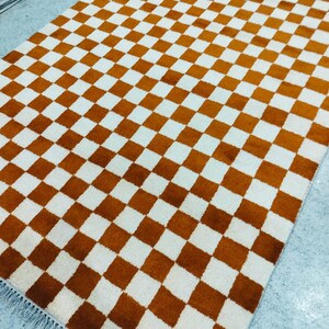Wool Checkered Rug Checkered Moroccan Rug, Orange & White Checkered Rug, Moroccan Area Rug ...