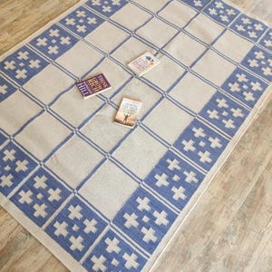 Cotton Wool Rug, Blue Geometric Handwoven Area Rug, Flatweave Living Room Carpet, Scandinavian Style Bedroom Rug, Soft Durable Rug, 8x10 Rug image 20
