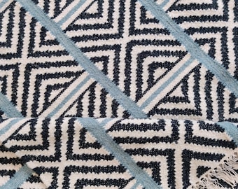 Black And White Geometric Dhurrie, Modern Bohemian Area Rug, Scandinavian Diamond Pattern Carpet, Handwoven Wool Kilim Rug, Rugs For Bedroom