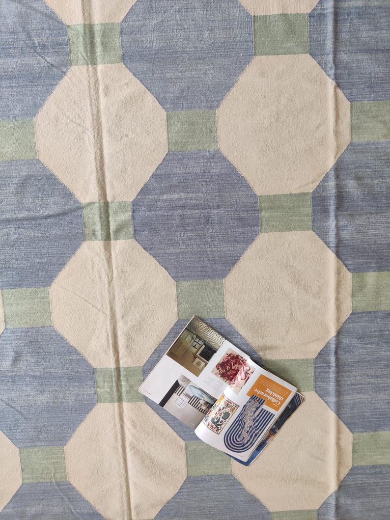 Handmade Woven Flat Weave Rug, Custom Size Area Dhurrie, Home & Living Room, Bedroom, Hallway Floor Rug, Wool Rug 8x10, Area Rug, image 8