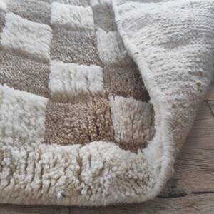 Beige Checkered Rug, Round Wool Rug, Beni Ourain Rug, Check Wool Rug, 5x5 Round Rug, Handmade Circle Rug, Rugs For Bedroom, Dining Table Rug
