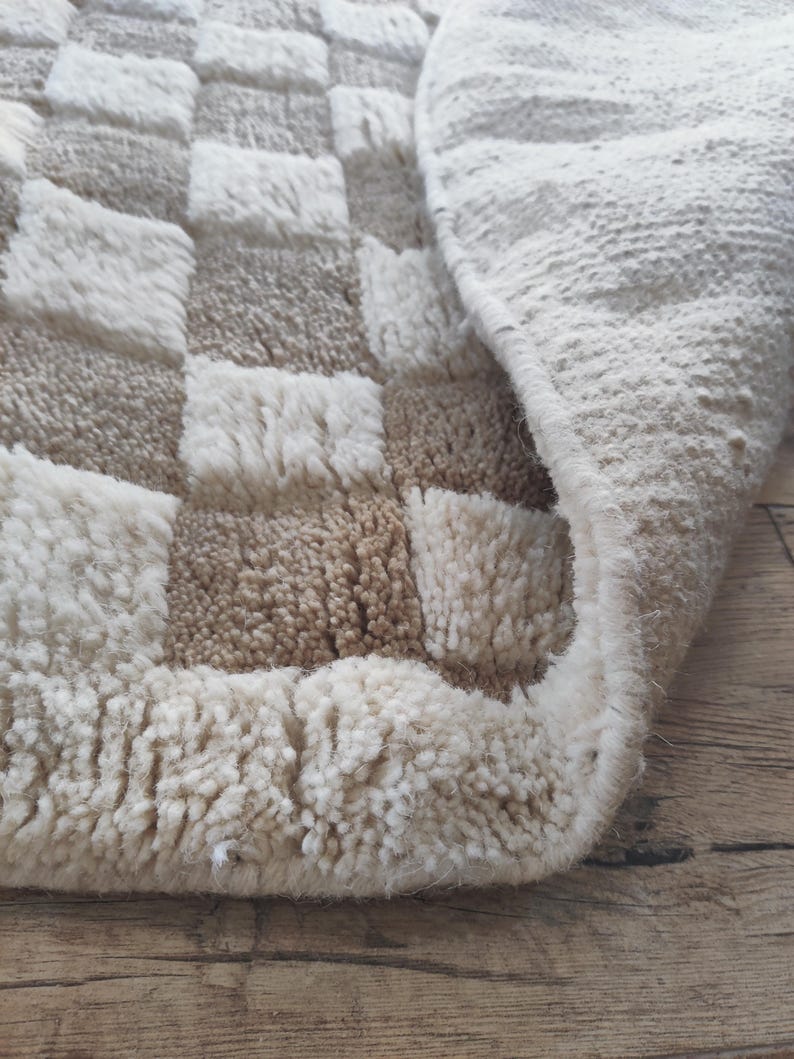 Beige Checkered Rug, Round Wool Rug, Beni Ourain Rug, Check Wool Rug, 5x5 Round Rug, Handmade Circle Rug, Rugs For Bedroom, Dining Table Rug
