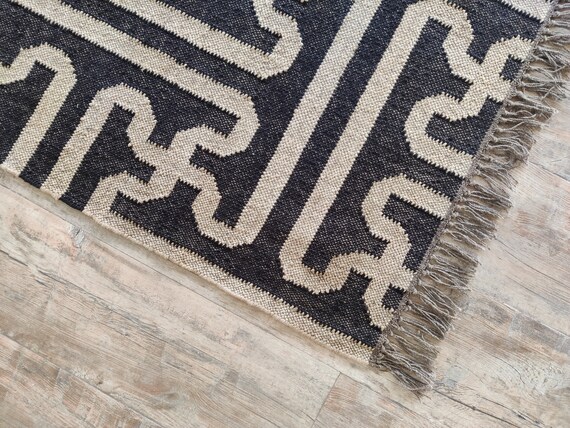 Handmade Large Kilim Rug, Handwoven Wool and Jute Rug, Kilim Dhurrie Rug, Motifs, Oriental, Traditional Indian, Geometric, Turkish Rug, Gift
