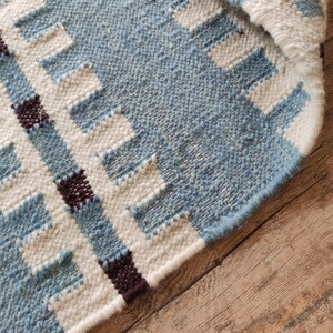 Modern Geometric Wool Rug, Handwoven Swedish Flatweave Rug, Handmade Mid Century Kilim Style Accent Rug, Blue Wool Rug 8x10, 9x12, 12x15, Modern design rug, Bedroom accent rug, Handmade kilim carpet, Indoor Rug, Personalized Rug, Luxury Rug