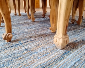 Denim & Jute Color Rag Rugs, Recycled Denim Blue Hand Woven Cotton Boho Rug, Home Decor Braided Area Rug Bohemian Style Floor Decor Carpet