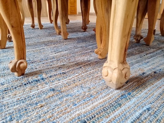 Denim & Jute Color Rag Rugs, Recycled Denim Blue Hand Woven Cotton