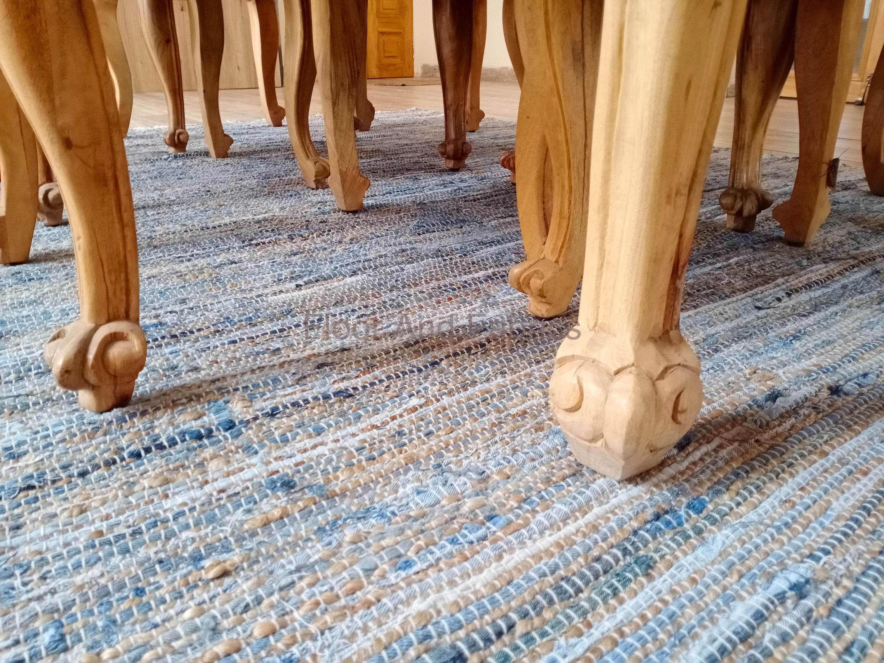 Denim & Jute Color Rag Rugs, Recycled Denim Blue Hand Woven Cotton