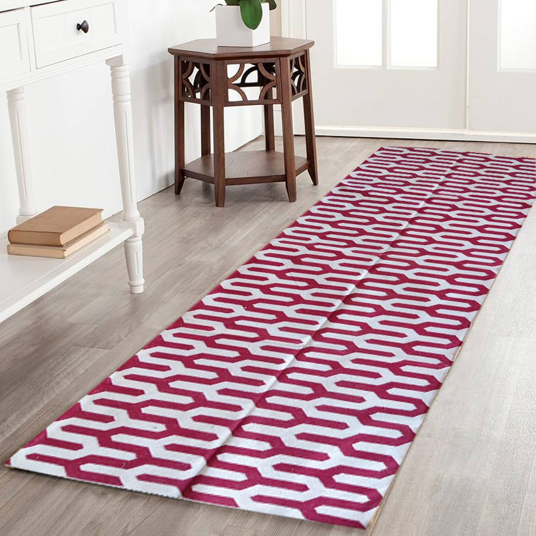 Modern Red Runner Rug Red Custom Modern Runner, Cotton Stair Runner, 2x8 Home Decor Geometric ...