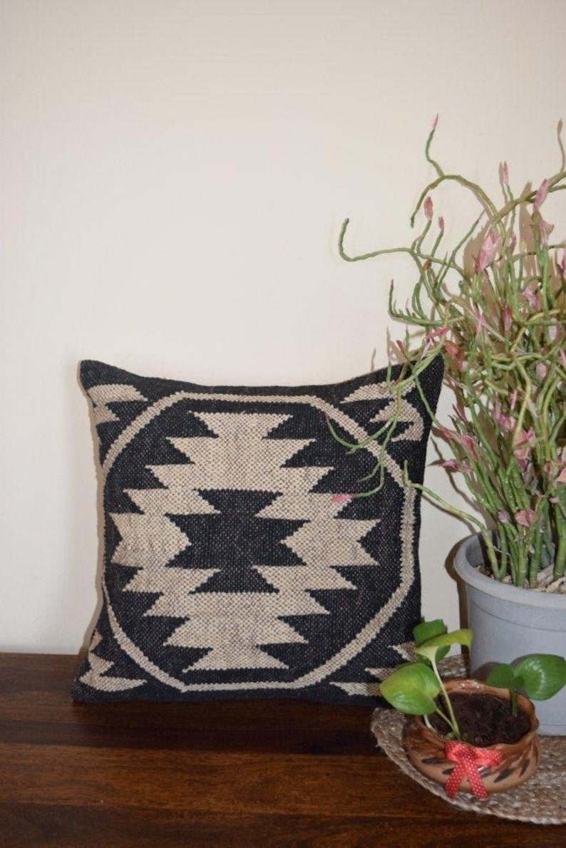Black and White Kilim Pillow Casehandmade Kilim Cushion Etsy